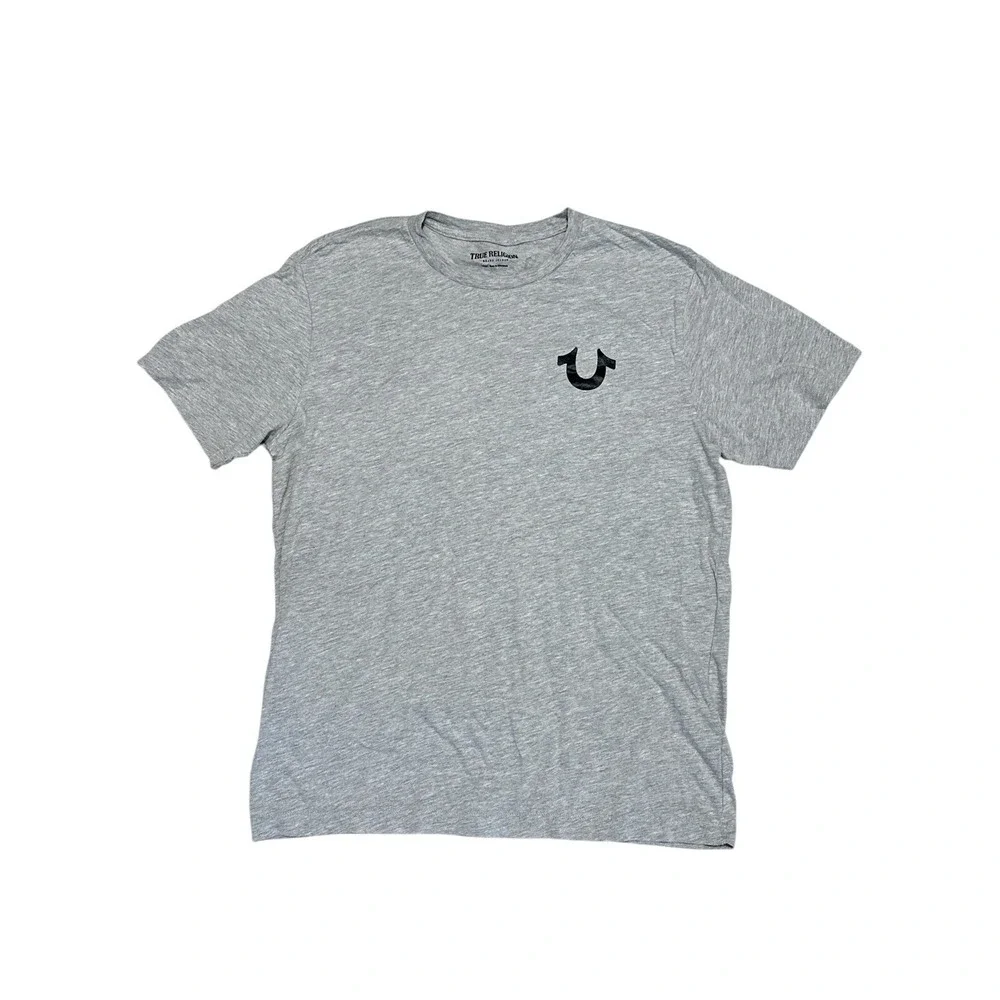 True Religion Buddha Graphic Logo Gray‎ T-Shirt Size L 90%Cotton/10%Polyester